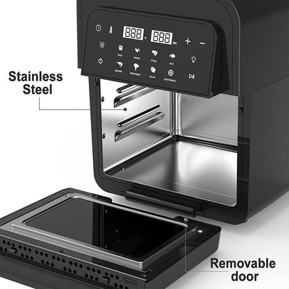6.5 Qt Large Capacity 8-in-1 Air Fryer Toaster Oven Combo - LCD Touchscreen, Stainless Steel Rack and Non-Stick Basket - Healthy Cooking, Space-Saving Design - Black