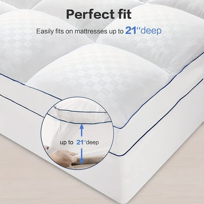 Cooling Extra Thick Mattress Pad – 8-21 Inch Deep Pocket, Plush 5D Down Alternative Topper – Breathable Quilted Fitted Mattress Cover for Comfortable Sleeping (1pc)