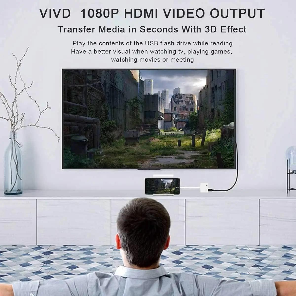Phone to HDTV Digital AV Adapter - 1080P HDTV Sync Screen Converter for HDTV, Projector, Monitor - Digital Audio AV Converter for Phone