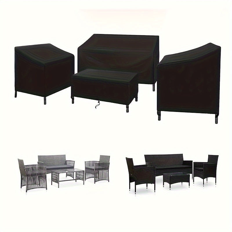 4 Piece Ultimate Waterproof Patio Furniture Cover Set – Durable Windproof Covers with Buckle Strap and Adjustable Drawstring for Sofa, Chairs, Coffee Table, Outdoor Living Room and Balcony Protection