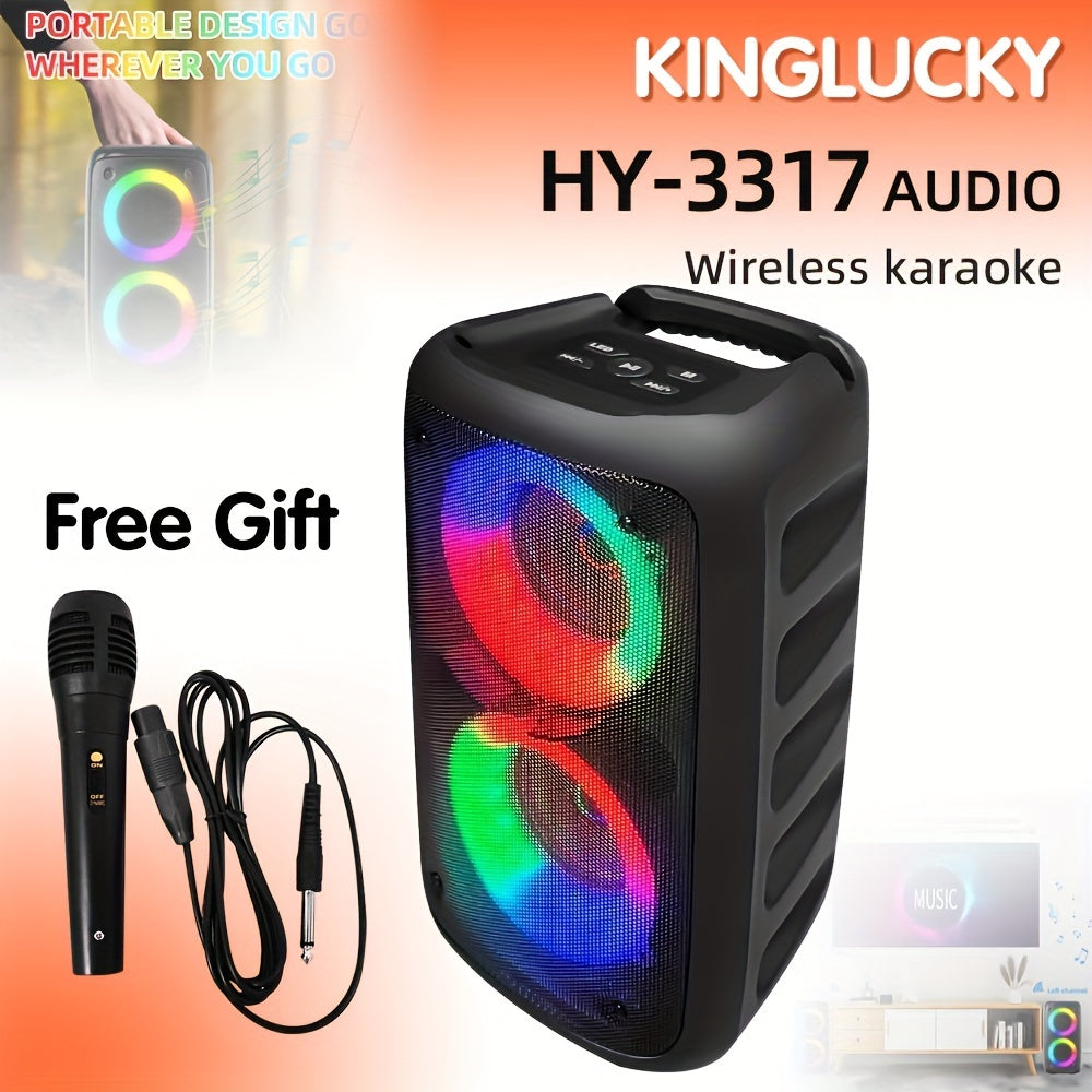 KING LUCKY Boombox Wireless Speaker - Large Stereo Sound, Subwoofer, Outdoor Party Speaker with Microphone, Disco Light, TWS, TF, AUX, MIC, Rechargeable Battery