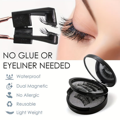 8 Pairs Reusable Magnetic Dual Eyelashes Kit – Effortless, Natural-Looking, Waterproof, No Glue, Easy to Wear – 3D False Lashes with Applicator for Dramatic Eye Makeup
