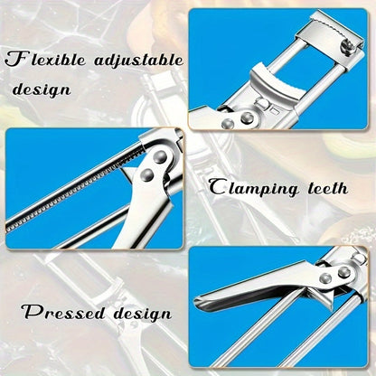 Adjustable Jar and Lid Opener - Stainless Steel Manual Can Opener with Easy Grip, Ideal for Weak Hands and Home Use