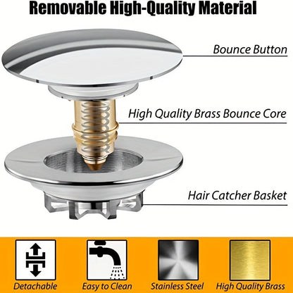 Universal Tub Stopper with Strainer – Pop-Up Cover for Bathtub Drain, Replaces Lift and Turn, Tip-Toe, and Trip Lever Drains, Fits 1-1/2" to 2" Drain Holes