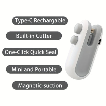Mini Snacks Bag Sealer – Rechargeable 2-in-1 Heat Sealer with Cutter for Chips and Plastic Bags – Keeps Food Fresh, USB Rechargeable, Compact Sealing Machine