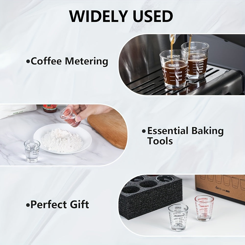 Glass Measuring Cup Set with Scale - Includes 1oz, 2Tbs, 6Tsp, and 30ml, Heavy-Duty and Microwave Safe, Ideal for Espresso, Wine, and More - Essential Kitchen Gadget
