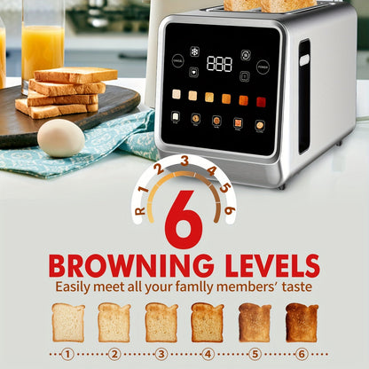 1.5 Inch 2-Slice Smart Digital Toaster - Touch Screen, 5 Bread Selections, 7 Shade Settings, Bagel/Defrost/Cancel/Reheat Functions, Removable Crumb Tray, Stainless Steel