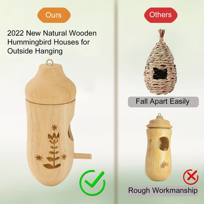 3pcs Hummingbird House Set – Natural Wooden Hanging Houses for Outdoor Gardening & Home Decoration Gifts