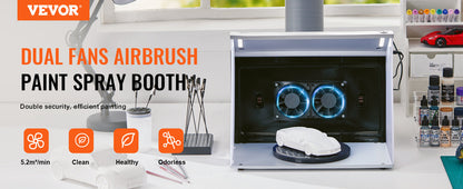 VEVOR Portable Airbrush Spray Booth – Hobby Paint Booth Kit with 4 LED Lights & Dual Exhaust Fans