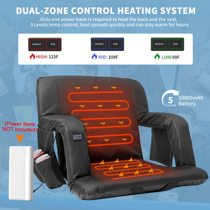 LILYPELLE ComfortPlus Stadium Seat - Double Heated, 6 Reclining Positions, Portable Bleacher Seat with Back and Arm Support for Sports Events, Travel, Hiking, Camping, and Outdoor Activities