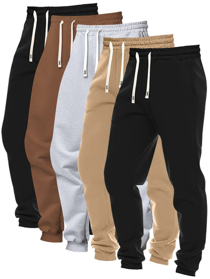 5pcs Men's Solid Color Sweatpants Set: Regular Fit, Cuffed with Drawstring & Pockets, Casual Trousers for Jogging & Outdoor Sports