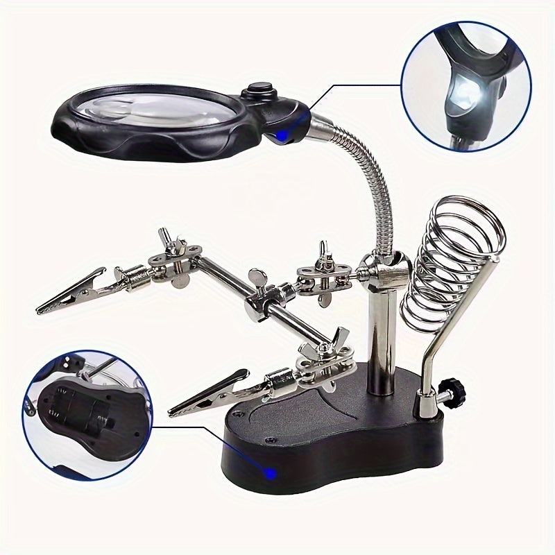 Adjustable LED Magnifying Glass - Illuminated Inspection Tool with Light, Folding Design and Clip for Mobile Phone Repair, Hardware and Electronics