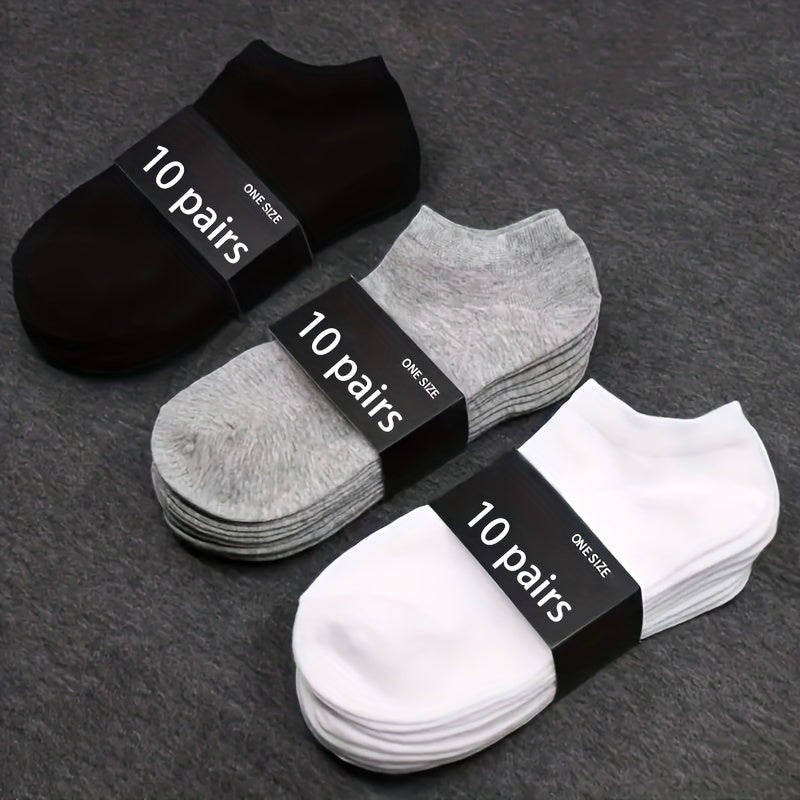 5/10 Pairs Men's Solid Low Cut Ankle Socks - Anti-Odor, Sweat Absorption, Breathable, All-Season Wear