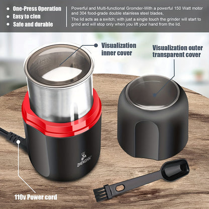 120g Extra-Large Electric Spice Grinder - Powerful Fast Grinding for Coffee, Nuts, Spices, Flower Buds - Includes Cleaning Brush