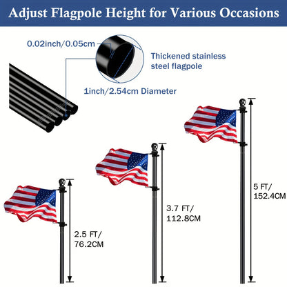 Black 5FT Wall-Mounted Flagpole Kit – Stainless Steel Flag Pole with Bracket & Mounting Rings for Porch, Yard, Garden, Outdoor & Commercial Use (No Flag)