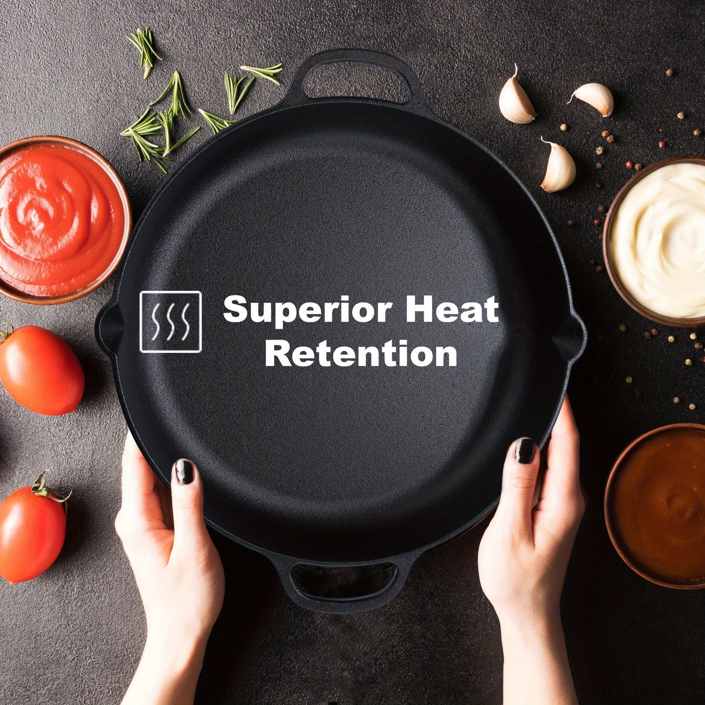 Pre-Seasoned 14" Cast Iron Skillet - Versatile Kitchen Essential, Oven and Grill Safe with Drip-Spout Design, Perfect for Camping and Indoor/Outdoor Cooking
