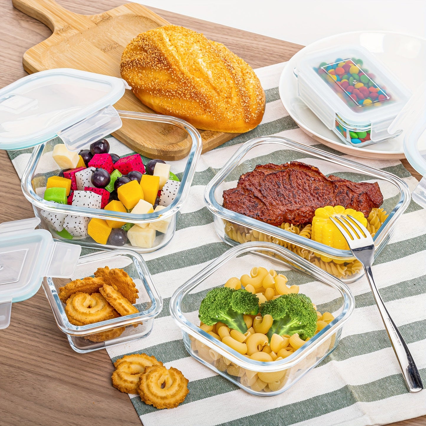 8-Pack Glass Food Storage Containers – Airtight Meal Prep Bento Boxes with Leak-Proof Locking Lids, Microwave, Oven, Freezer, and Dishwasher Safe, BPA-Free