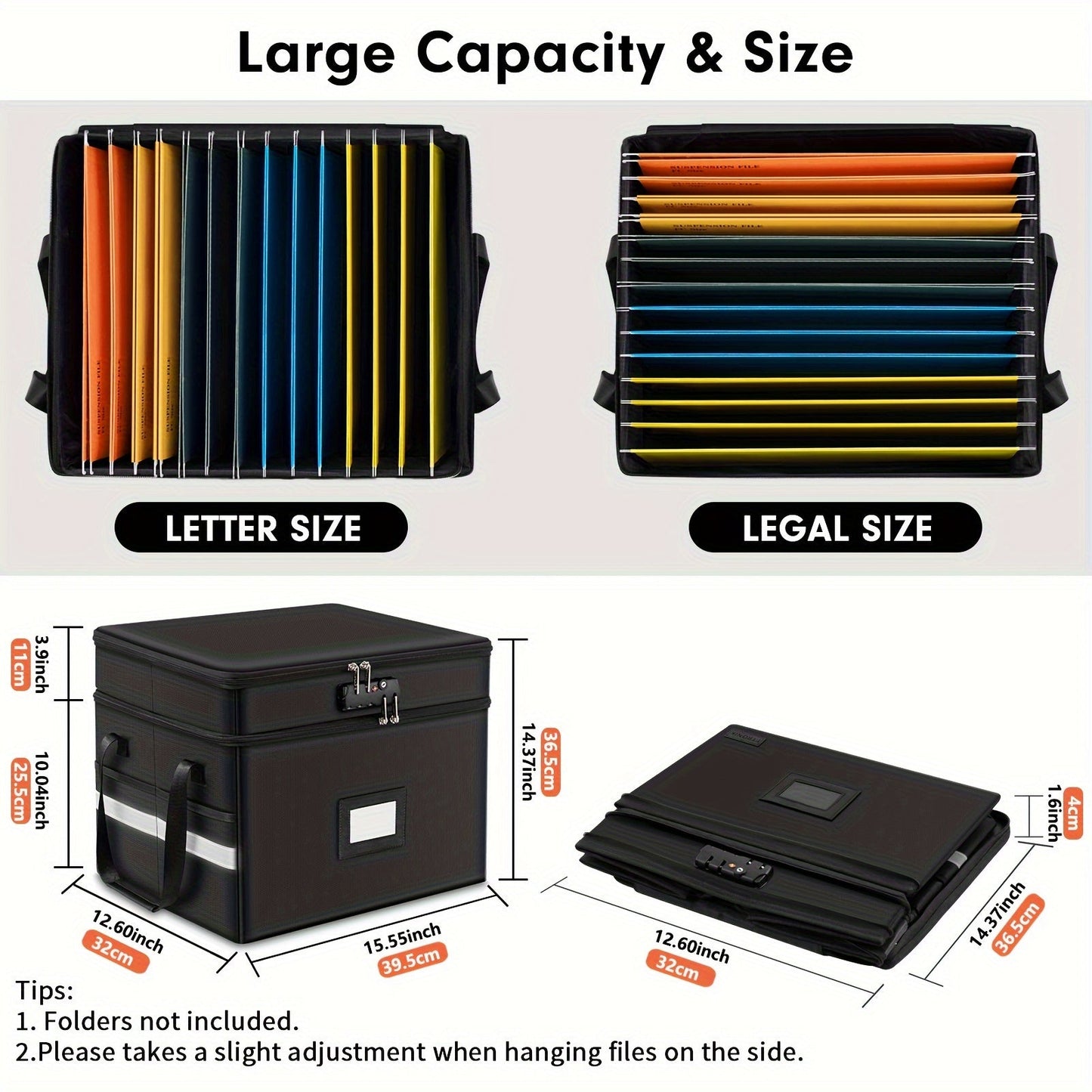 Fireproof Document Box with Lock - 2 Layer File Storage Organizer with 5 Tabs and Insert, Portable Cabinet with Handle for Letter/Legal Size Folders and Certificates