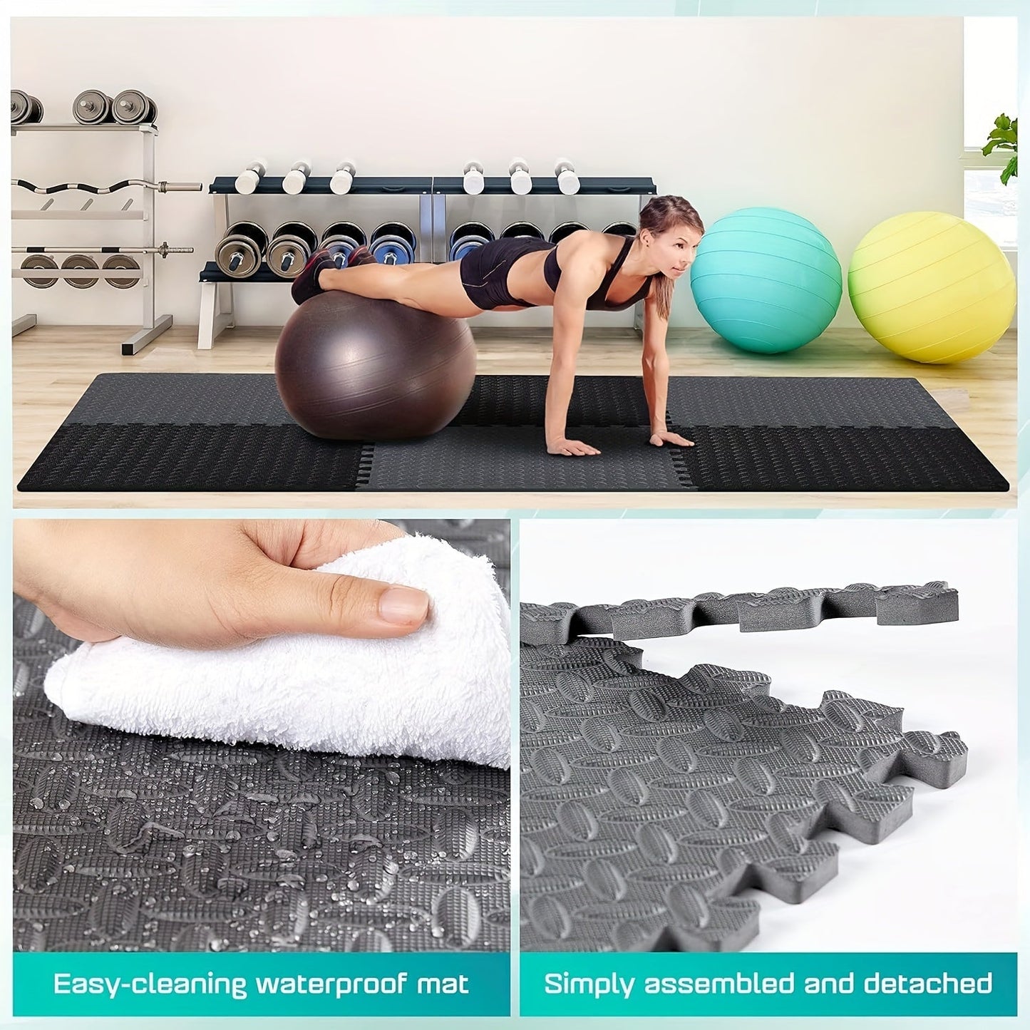 24 Tiles, 96 SQFT 1/2" Extra Thick Floor Exercise Mat – Interlocking Puzzle Mat for Home Gym, Gymnastics, and Protective Flooring (24"x24"x1/2" Each)