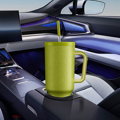 Meoky 40oz Stainless Steel Travel Mug – Insulated Handle Mug with Leakproof Lid and Straw, Ideal for Outdoor Camping, Hiking, and Car Travel - Covered Thermos.