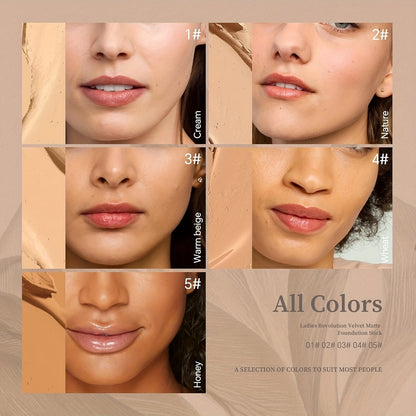 Velvet Matte Foundation Stick with Brush - Hydrating Concealer Cream, Long-Lasting, Natural Effect, Multi-Tone Coverage, Under 1 Fl Oz