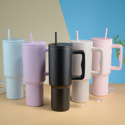 40oz Stainless Steel Insulated Tumbler with Handle and Straw – Leak Proof, Reusable Mug for Multipurpose Use, Ideal for Mother's Day, Graduation, 4th of July – Hand Wash Only