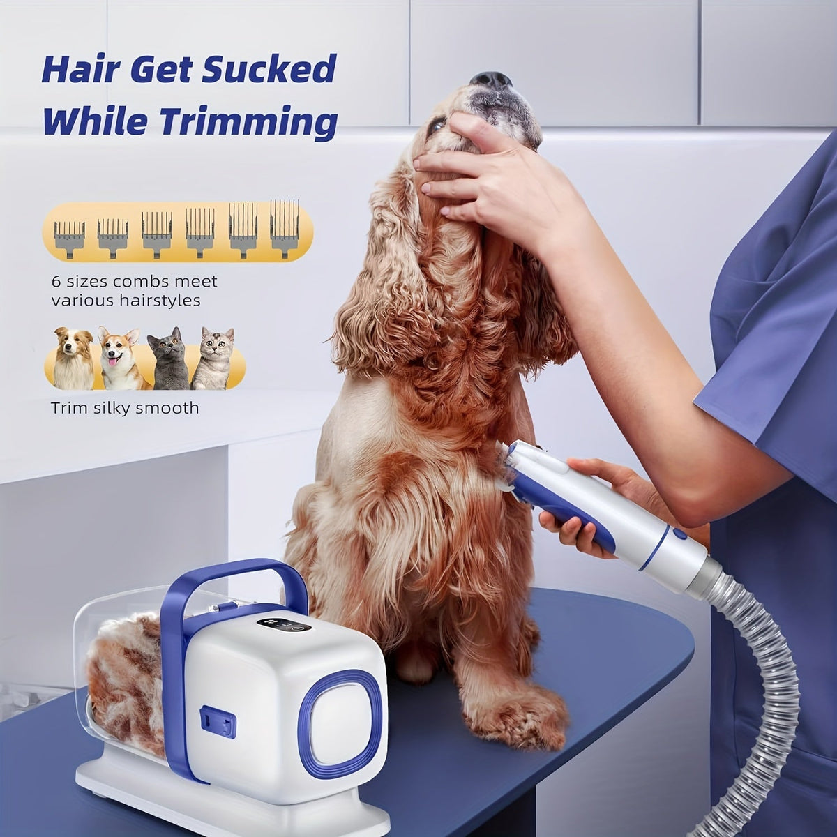 Dog Grooming Kit - Pet Grooming Vacuum with Clipper, Shedding Brush, and Cleaning Tool in 1, Low Noise for Dogs and Cats