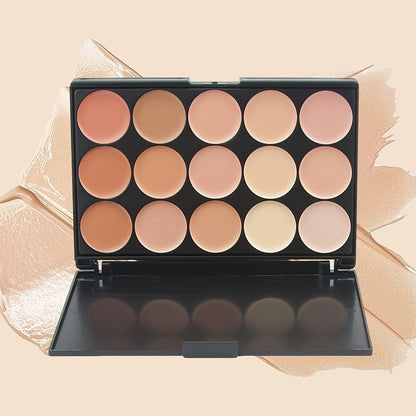 2pcs Set: 15-Shade Concealer Palette with Brush – Waterproof & Sweatproof, Full Coverage for Acne and Tattoos, Moisturizing Long-Lasting Face Makeup