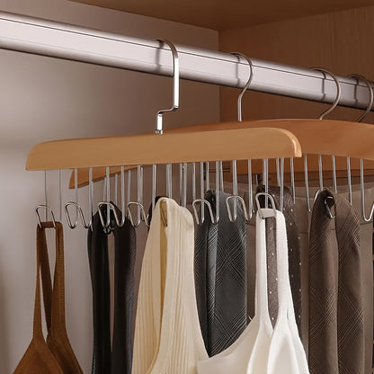 Bra Hanger for Closet – 3-Pack Tank Top Hanger with 8 Hooks, Space-Saving Wooden Organizer for Bras, Camisoles, Swimsuits & Dresses, 360° Rotating, Dorm & Apartment Storage