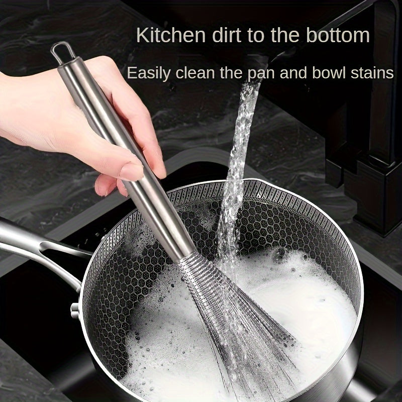 Stainless Steel Pot Brush - Long Handle Multipurpose Kitchen Scrub Brush for Pots, Pans, and Countertops - Durable Dishwashing Cleaning Tool (1pc/2pcs)