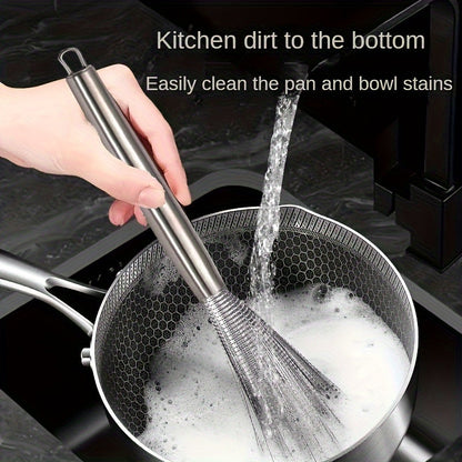 Stainless Steel Pot Brush - Long Handle Multipurpose Kitchen Scrub Brush for Pots, Pans, and Countertops - Durable Dishwashing Cleaning Tool (1pc/2pcs)