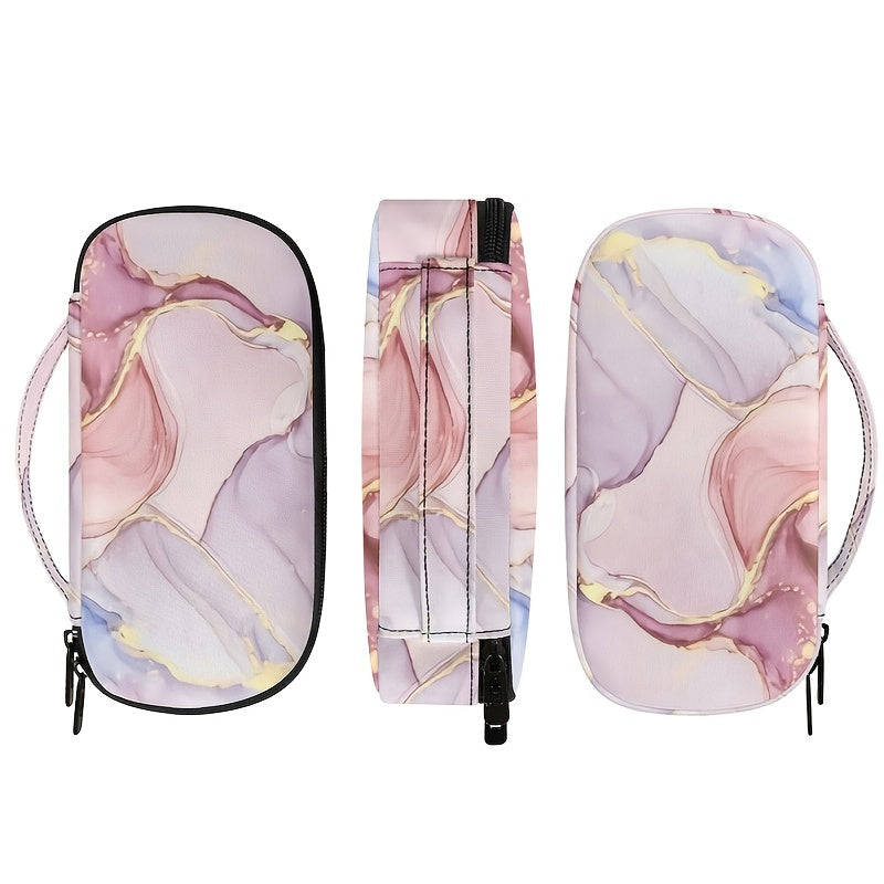 Marble Pattern Insulin Cooler Travel Case – Diabetic Medication Organizer for Blood Glucose Monitors, Pink Marble (Case Only)