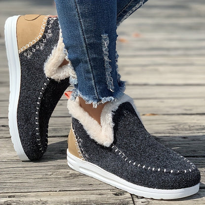 Cozy Winter Warmth Shoes - Plush Lined, Thermal Insulation, Slip-On Round Toe Outdoor Walking Shoes for Cold Weather