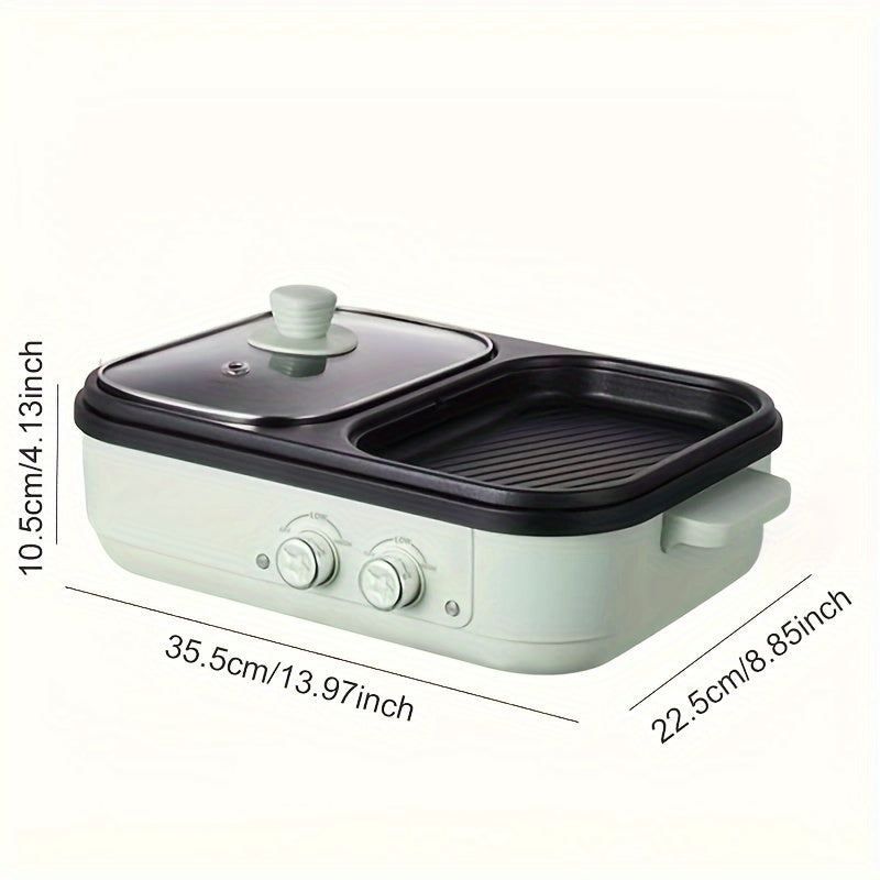 2-in-1 Electric Barbecue Grill and Hot Pot - 1300W Non-Stick Mini Boiler for Korean BBQ, Shabu Shabu, Soup - Ideal for 1-3 People, Includes Kitchen Accessories