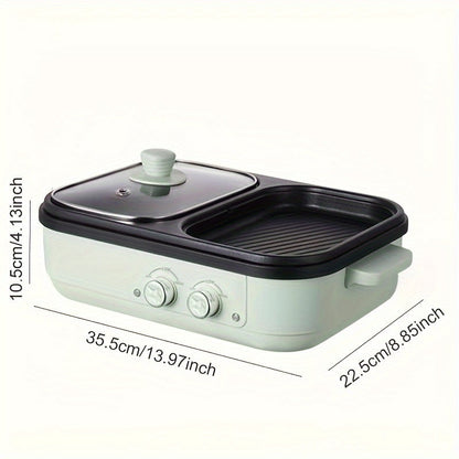 2-in-1 Electric Barbecue Grill and Hot Pot - 1300W Non-Stick Mini Boiler for Korean BBQ, Shabu Shabu, Soup - Ideal for 1-3 People, Includes Kitchen Accessories
