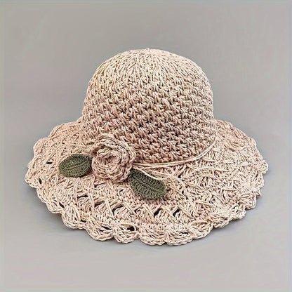 Hand-Crocheted Ruffled Straw Hat - Stylish Summer Beach, Hiking & Thanksgiving Hat