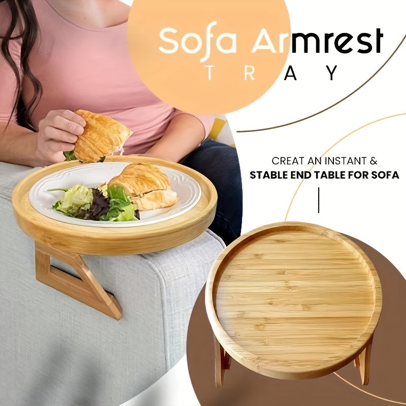 1pc Home Foldable Sofa Armrest Tray - Wooden Disc Tray, Sofa Table Armrest Clamp, Portable Table for Small Spaces