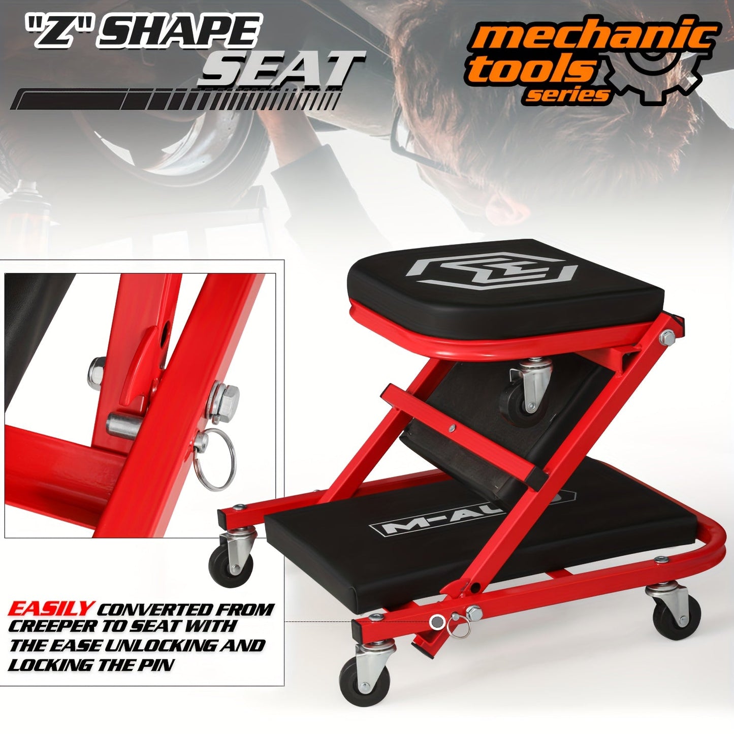 36-Inch 2-in-1 Rolling Folding Mechanic Creeper - Heavy-Duty with Casters, 330 lbs Weight Capacity