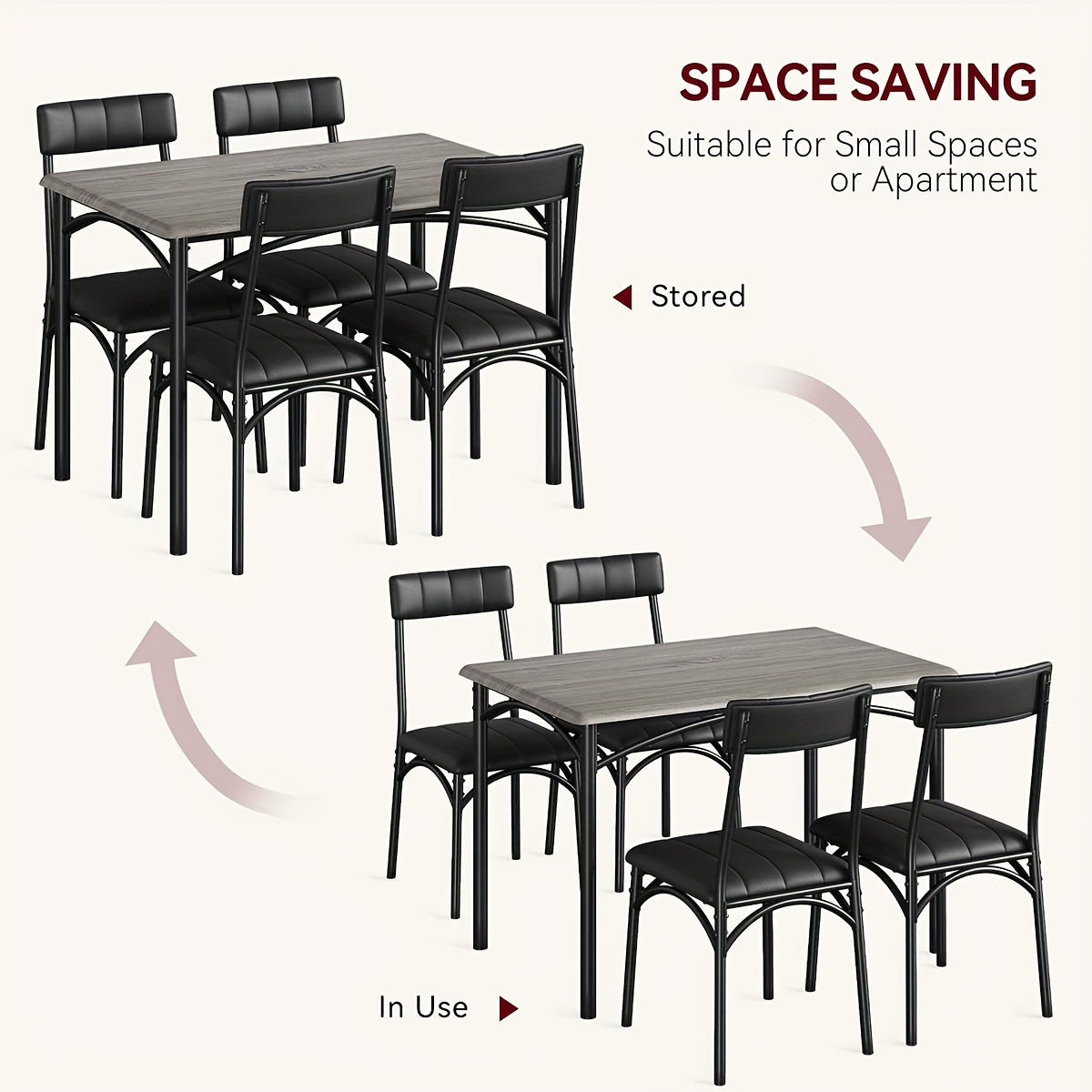 5 Piece Rectangular Dining Table Set with Upholstered Chairs for 4 - Modern Counter Height Dining Table and Chairs for Kitchen, Breakfast Nook, or Small Space - Brown