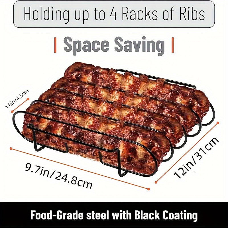 Deluxe Stainless Steel Rib Rack - Holds 4 Full Racks of Ribs, Ultra-Portable for BBQ and Smoker Enthusiasts - Durable, Rust-Resistant Construction for Perfect Grilling Results