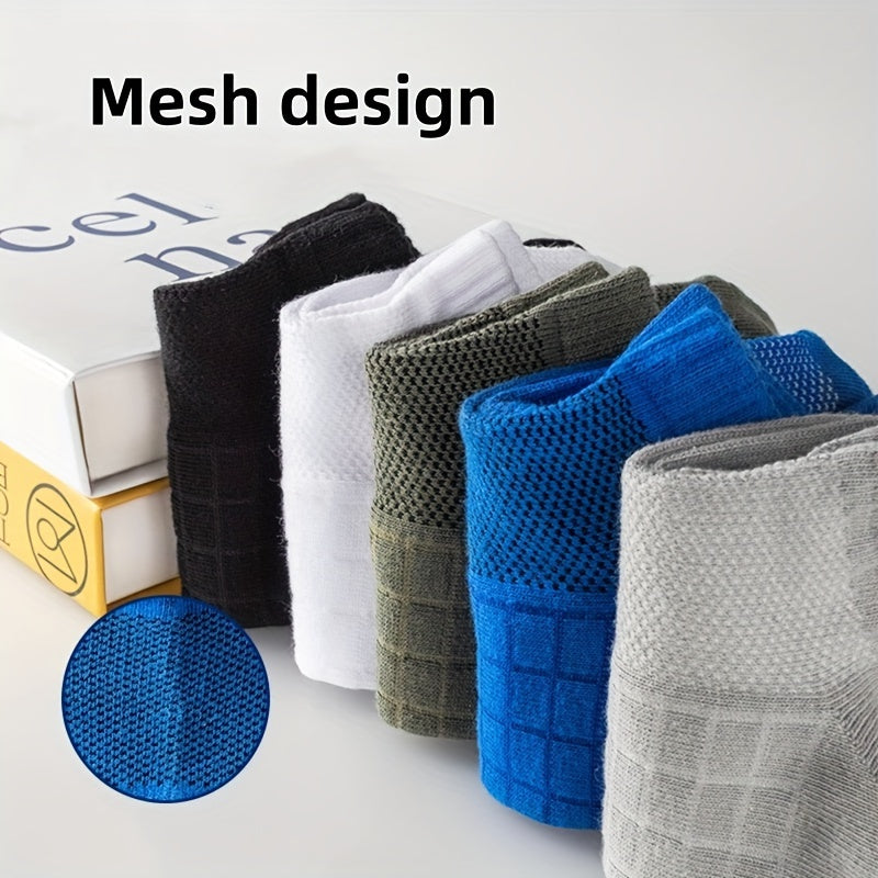 5 Pairs Pure Cotton Sports Socks - Unisex Spring and Summer, Towel Bottom Casual Ankle Boat Socks - Breathable, Sweat-Absorbing, Odorless for Outdoor Sports
