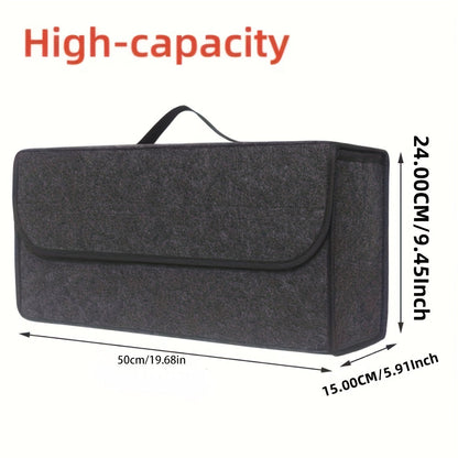 Car Storage Box – Portable, Foldable Trunk Organizer – Felt Cloth Interior Tidying Container – Car Organizer