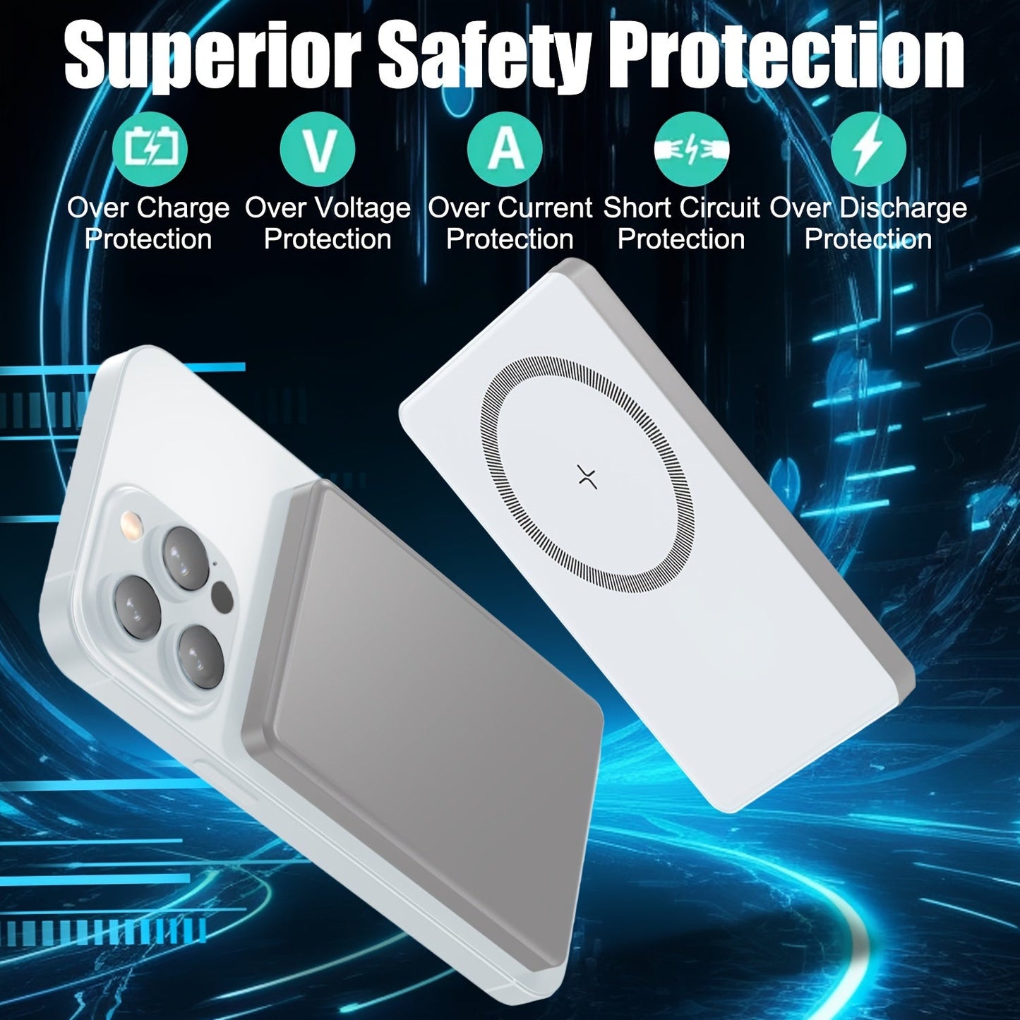 5000mAh Wireless Power Bank – Fast Charging Battery Pack with USB-C, MagSafe-Compatible, 20W Quick Charge for iPhone 15/14/13/12 Series