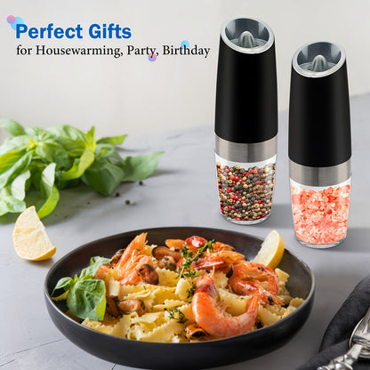 Gravity Electric Salt and Pepper Grinder Set: Battery-Powered with LED Light, One-Handed Automatic Operation, Adjustable Coarseness, Black - Kitchen Gadget Gift Idea