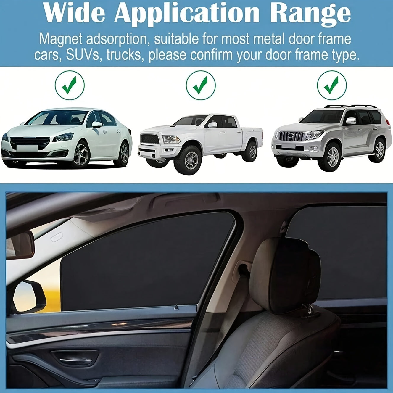 4pcs Magnetic Car Window Shades - UV Protection and Privacy, Breathable Mesh Curtains for Front and Rear Windows, Easy Installation