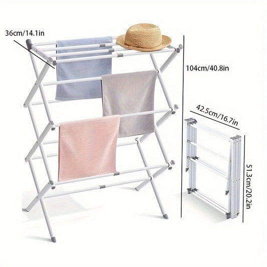 Foldable Drying Rack – Durable Clothes Holder with Anti-Slip Horseshoe & Secure Buckle Lock, Expandable Home Storage Organizer for Towels & Clothing