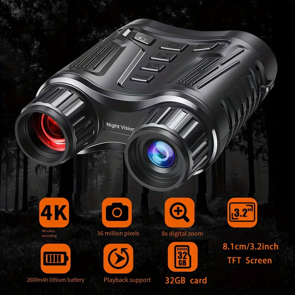 4K Night Vision Goggles - 3.2-Inch Screen, Infrared Digital Binoculars with 32GB Storage for Camping Photos & Videos
