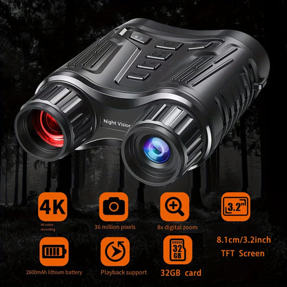 4K Night Vision Goggles - 3.2-Inch Screen, Infrared Digital Binoculars with 32GB Storage for Camping Photos & Videos