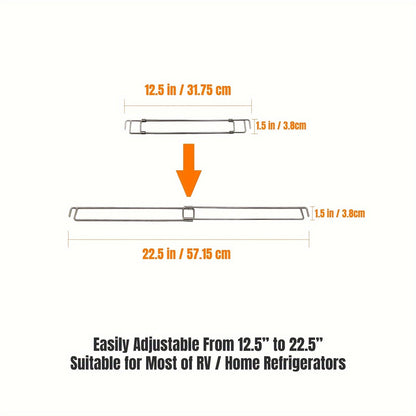 Adjustable RV Refrigerator Secure Bar – Stainless Steel Camper Fridge Barrier, 12.5"-22.5" Wide, Keeps Storage from Falling, Easy Installation, Durable