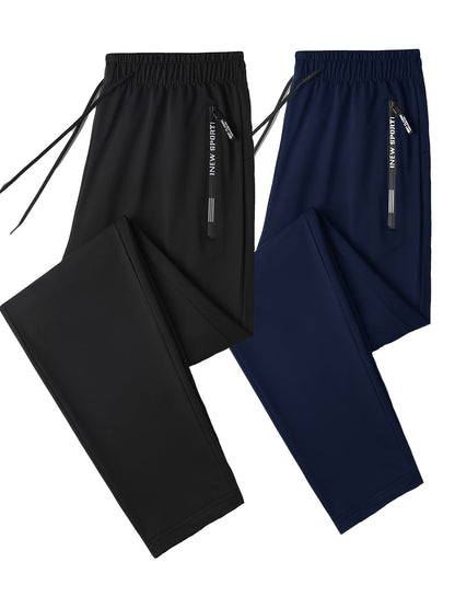 Men's 2-Pack Solid Sweatpants Set - Regular Fit and Cuffed, Letter Print, Zippered Pockets, Drawstring, Athletic Joggers for All Seasons Fitness and Gym Wear